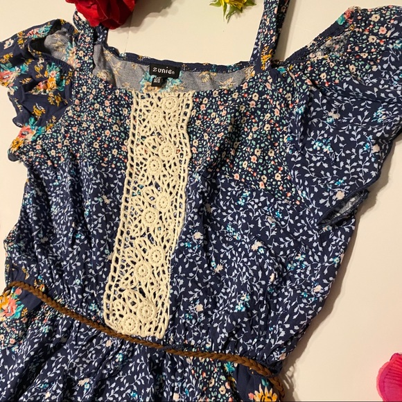 Zunie Blue Floral Asymmetrical Dress Girls 14 / 16 - Picture 3 of 6